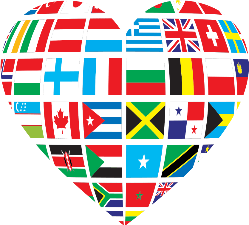 flags of the world in a heart