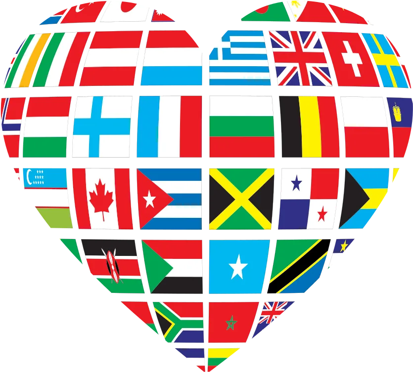 flags of the world in a heart