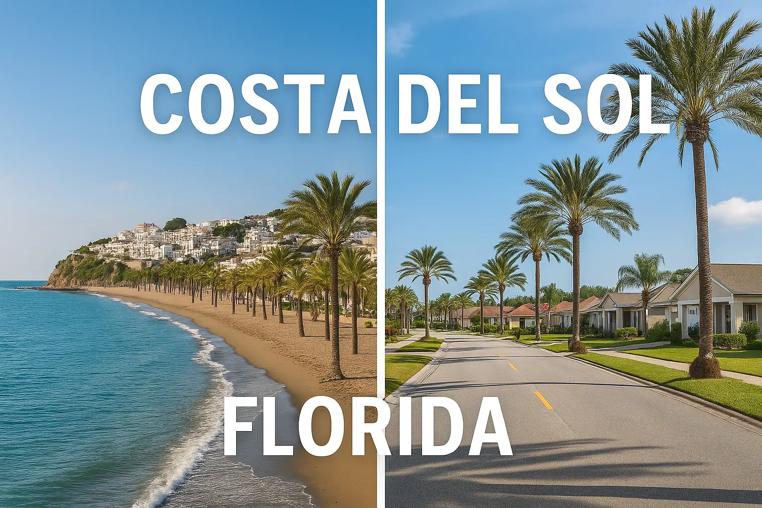 Costa del Sol coastline contrasted with a Florida retirement community