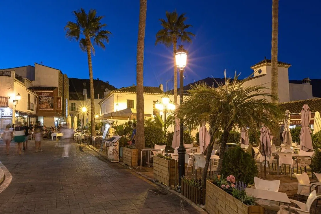 Village life in Benahavis Pueblo. The village square in the evening
