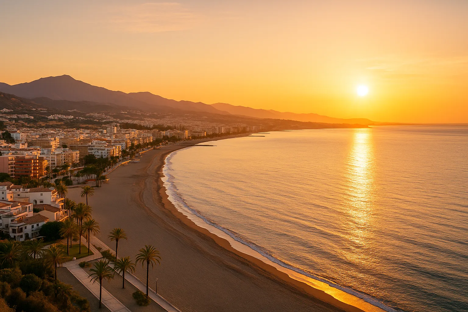 Costa del Sol coastline at golden hour – cost of living Costa del Sol vs London New York Toronto