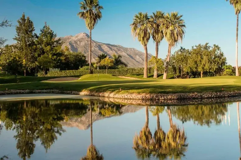 La Concha over a lake and the golf course in La Quinta Golf and Country Club, Benahavis, Spain