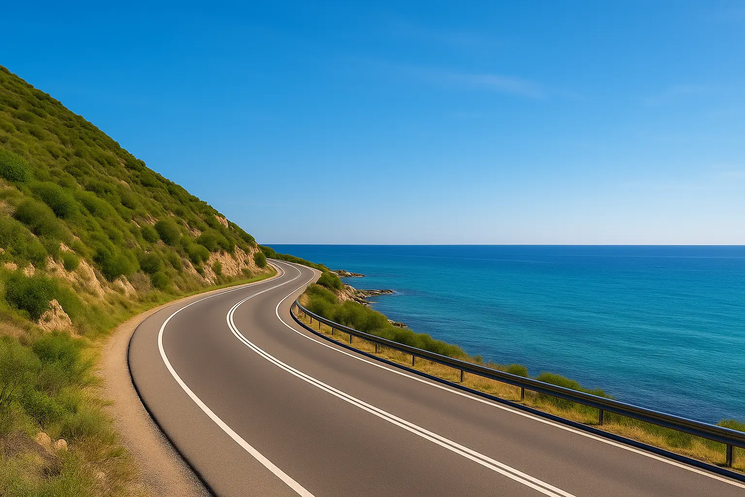 Coastal road on the Costa del Sol with sea views