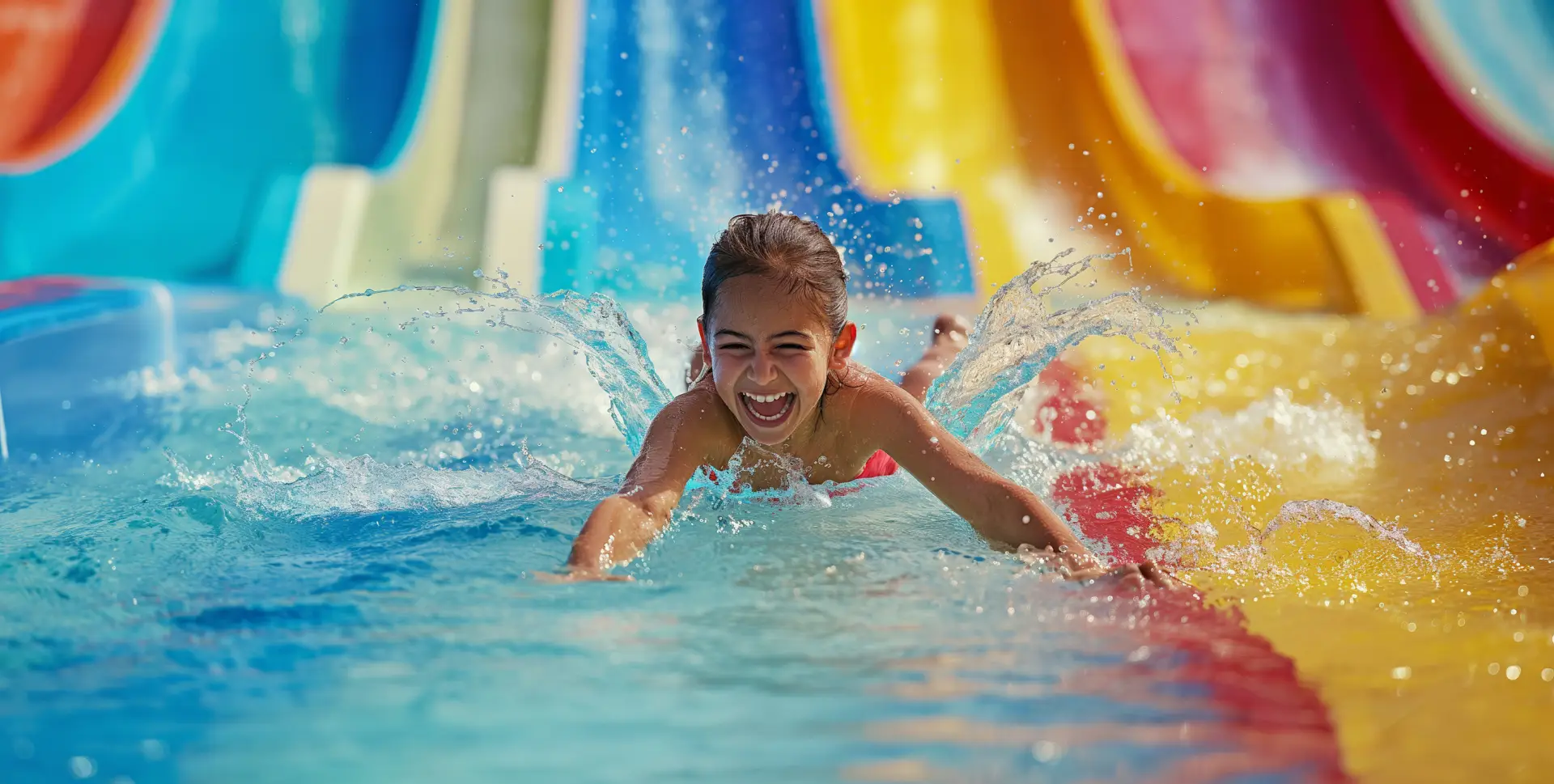 A child enjoying a water slide in Spain