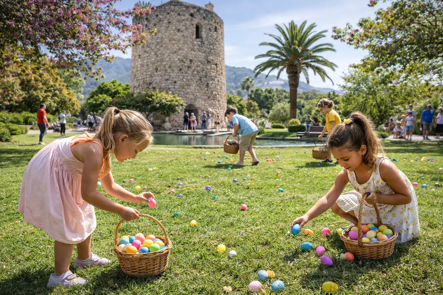 Children enjoying an Easter egg hunt in Benahavís park during spring